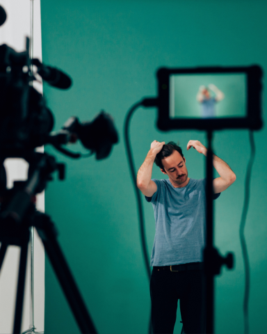 Man in filming studio